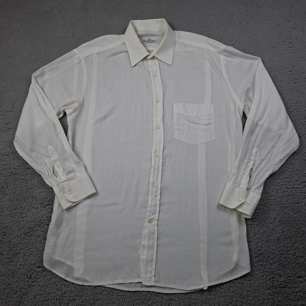Valentino Mens Dress Shirt White Breatheable Made in Italy L Tailored Slim Fit